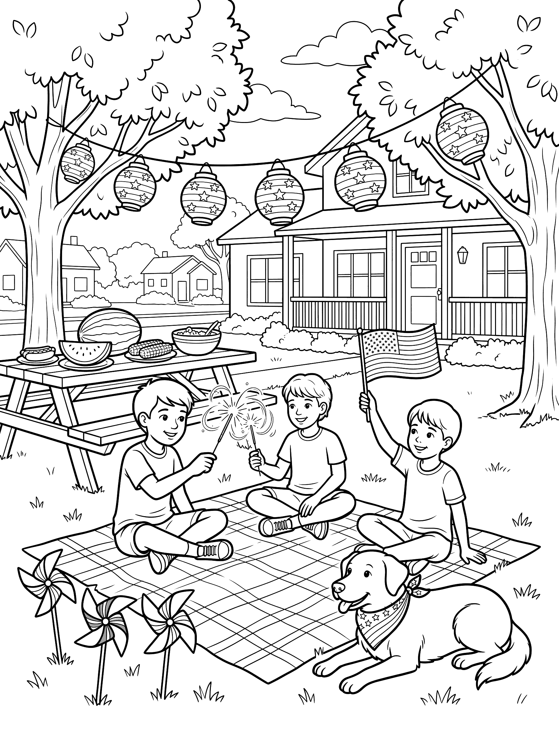 Fourth of July Neighborhood Celebration Coloring Page - Free Coloring ...