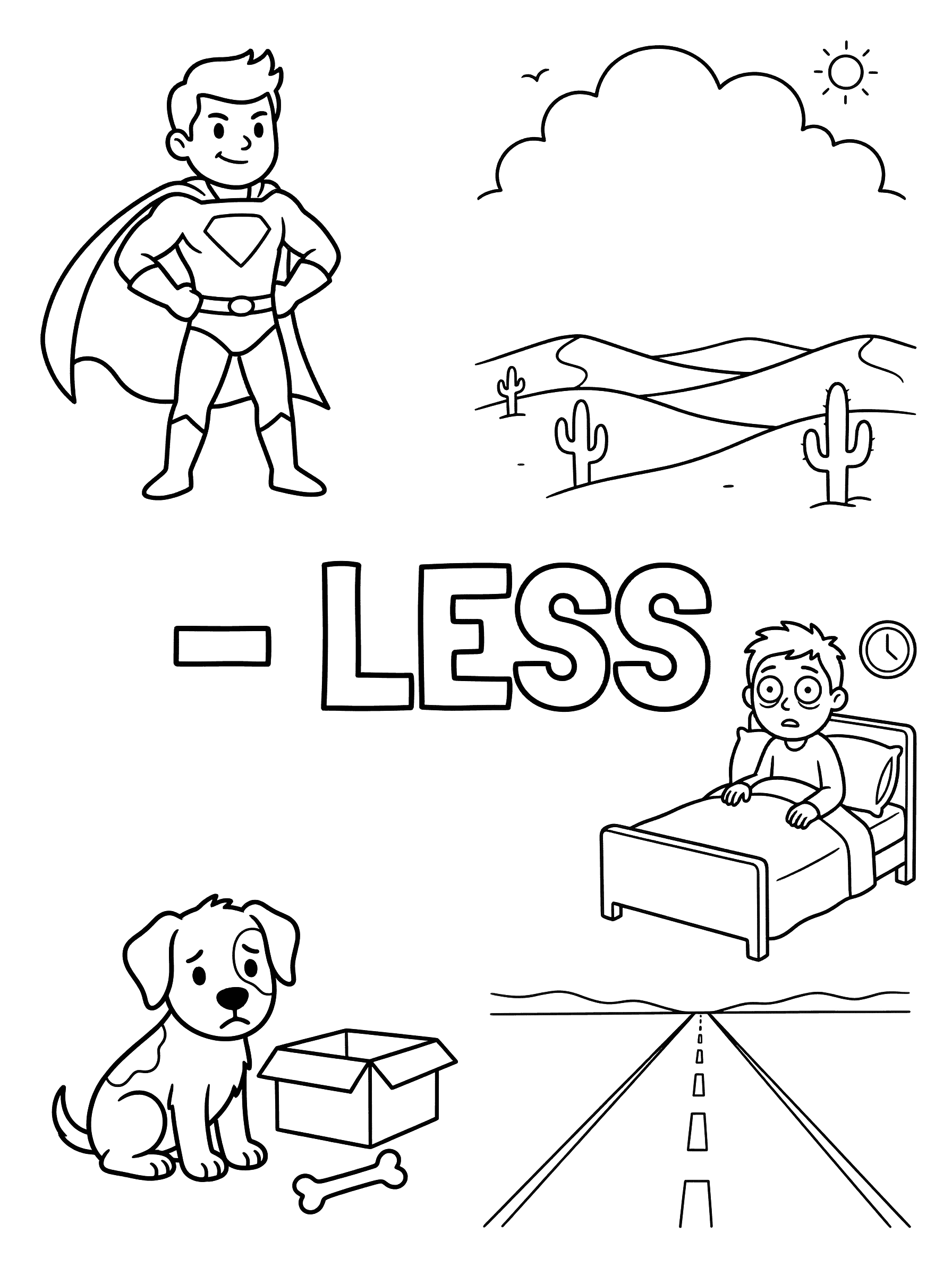 LESS Suffix Educational Learning Coloring Page
