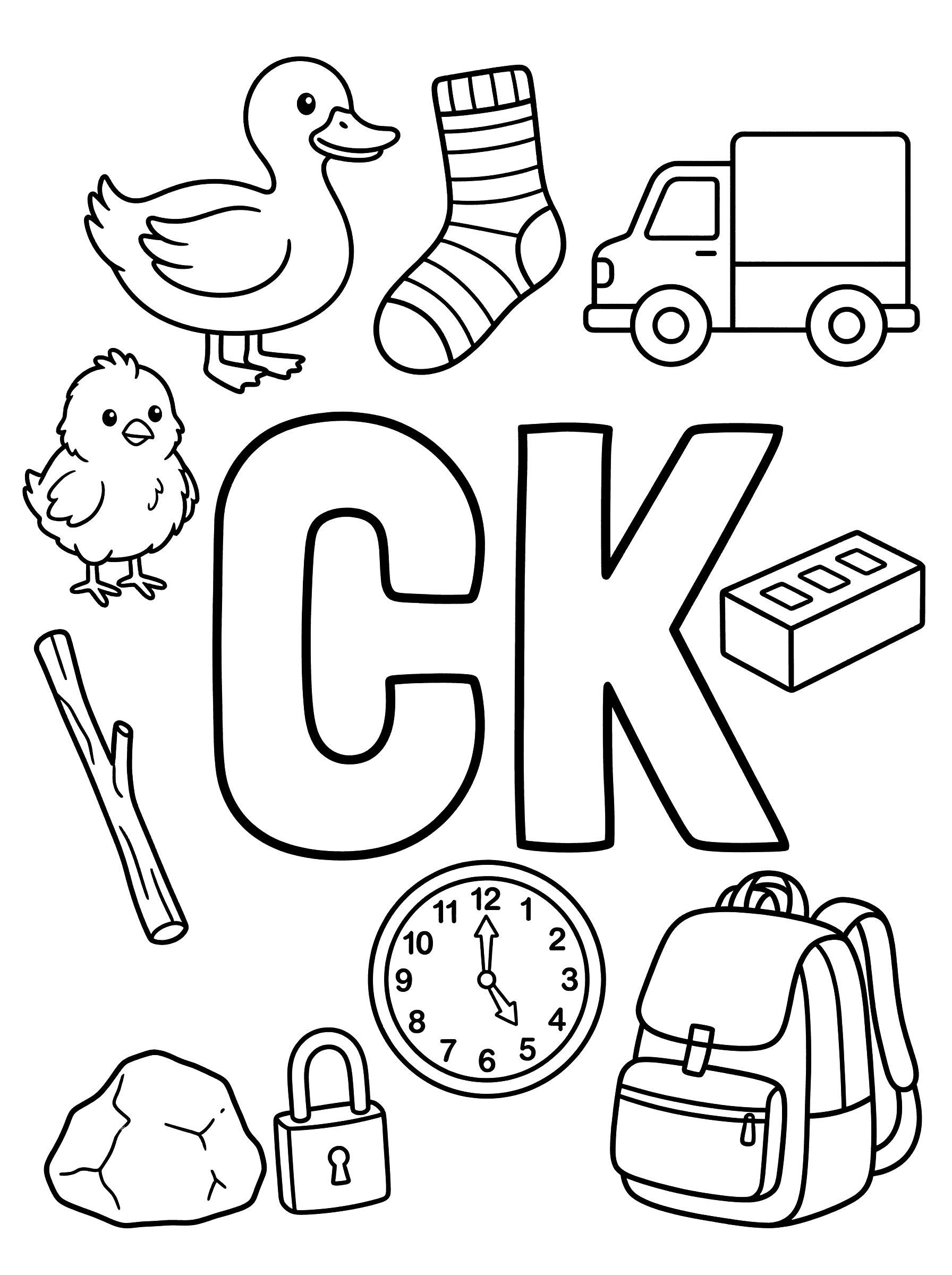 Letter CK Phonics Learning Coloring Page