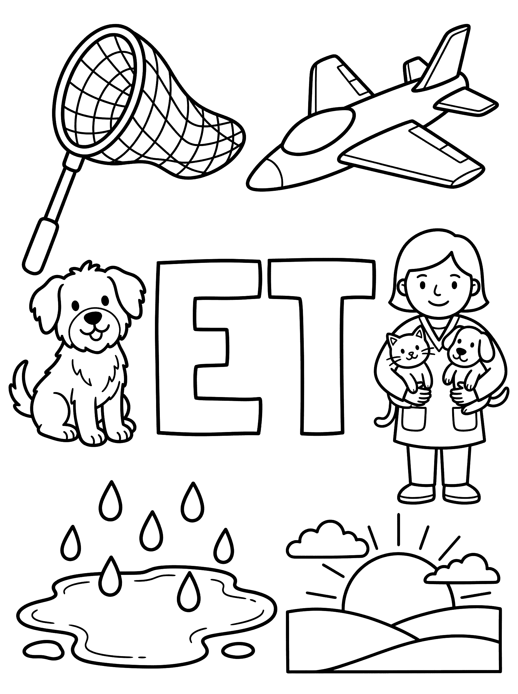 Letter ET Word Family Educational Coloring Page