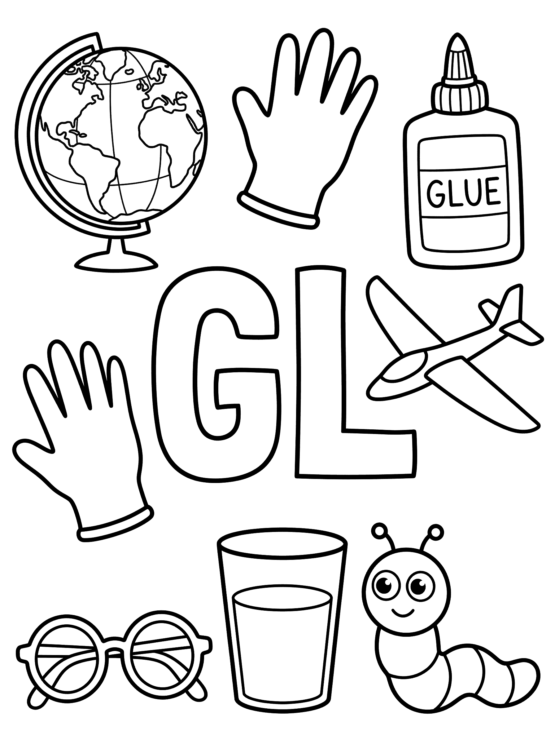 Letter GL Blend Words Coloring Page