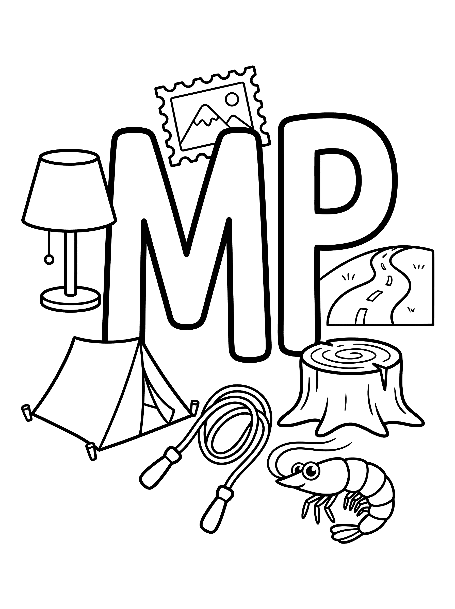 Letter MP Blend Words Coloring Page