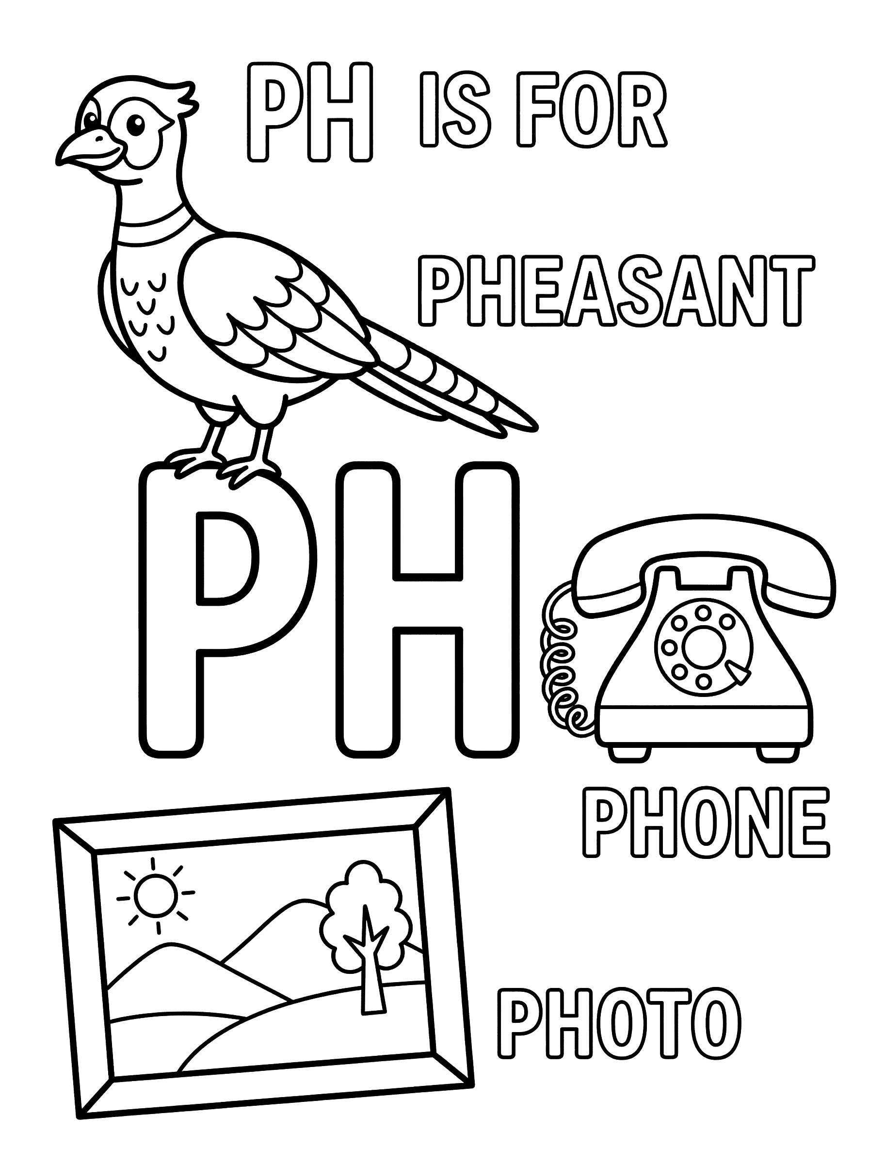 Letter PH Phonics Coloring Page