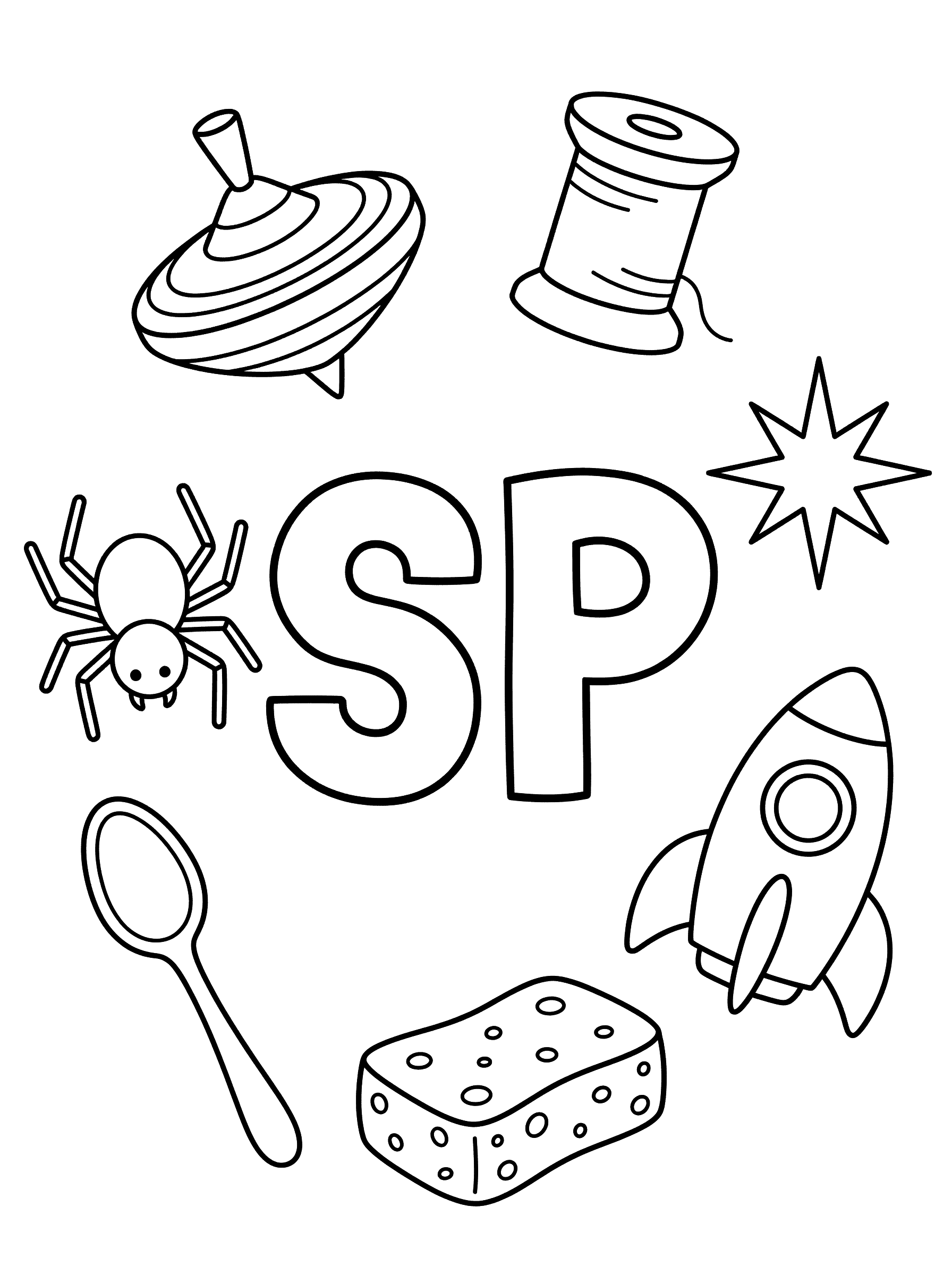 Letter SP Blend with Objects Coloring Page