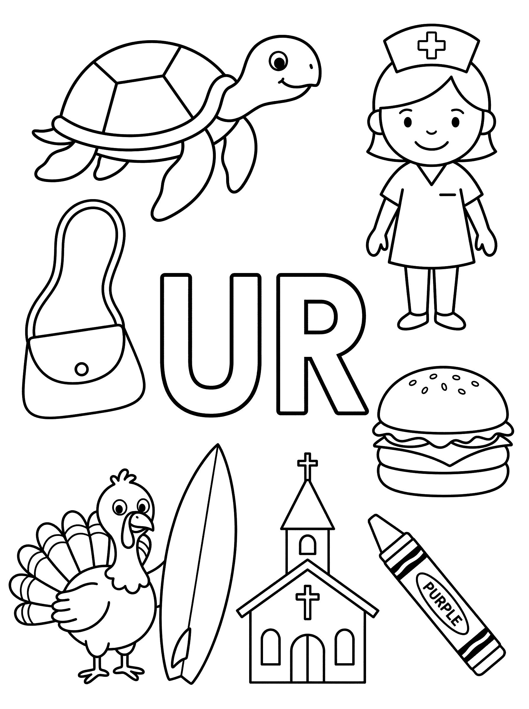 Letter UR Phonics Learning Coloring Page