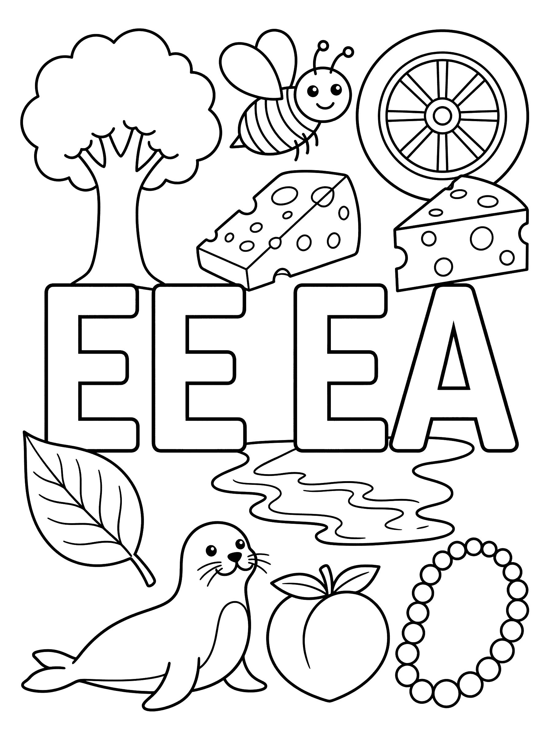 Long E Vowel Teams EE and EA Letters Coloring Page