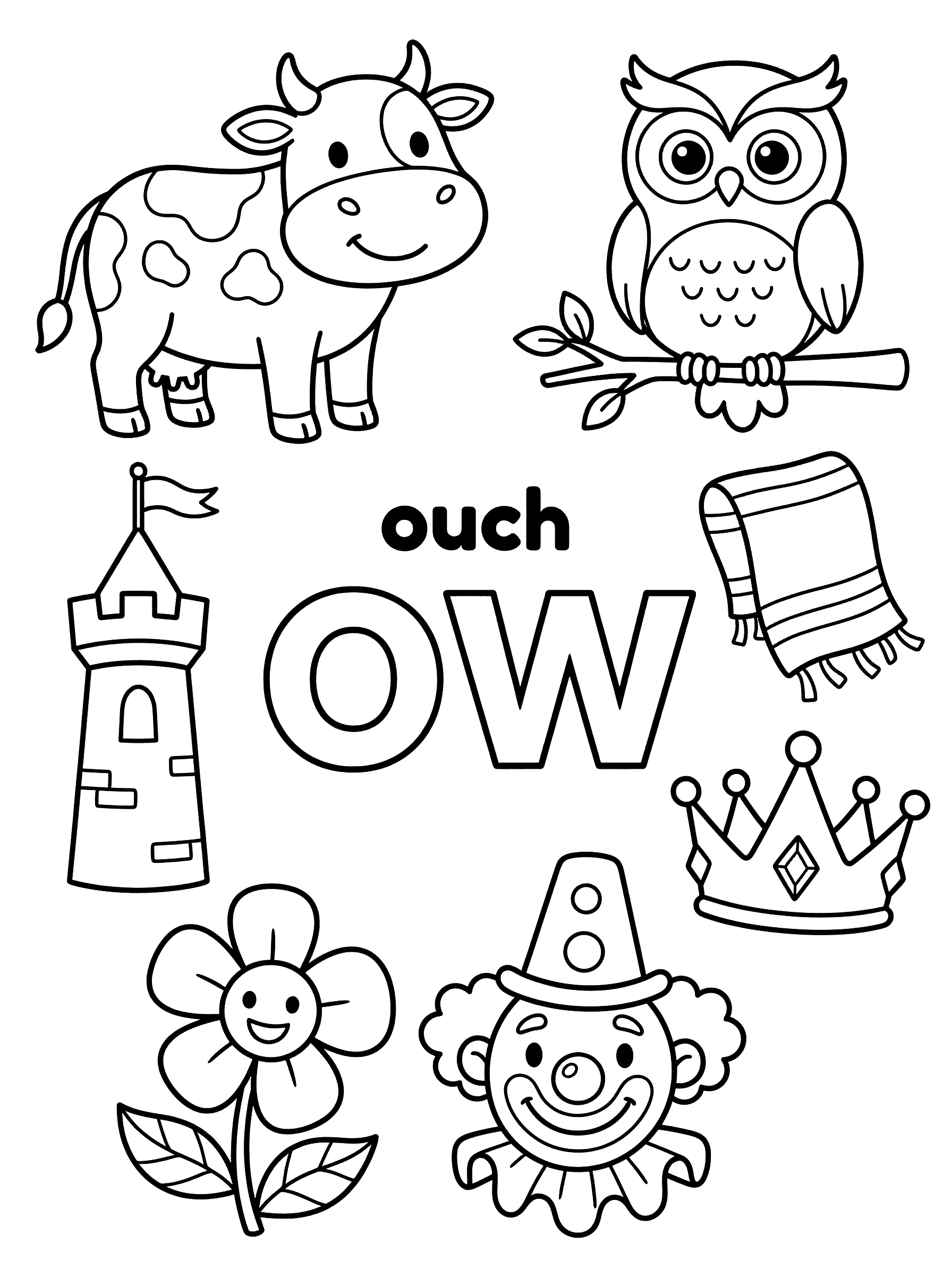 OW Diphthong Letter Learning Coloring Page