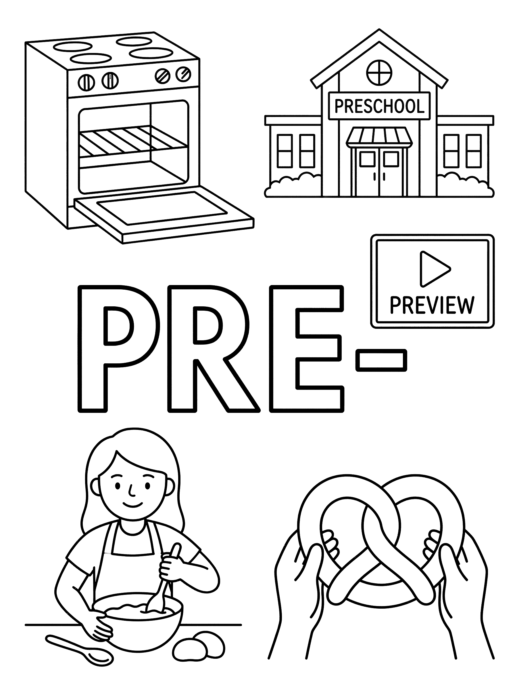 PREFIX PRE- Educational Learning Coloring Page