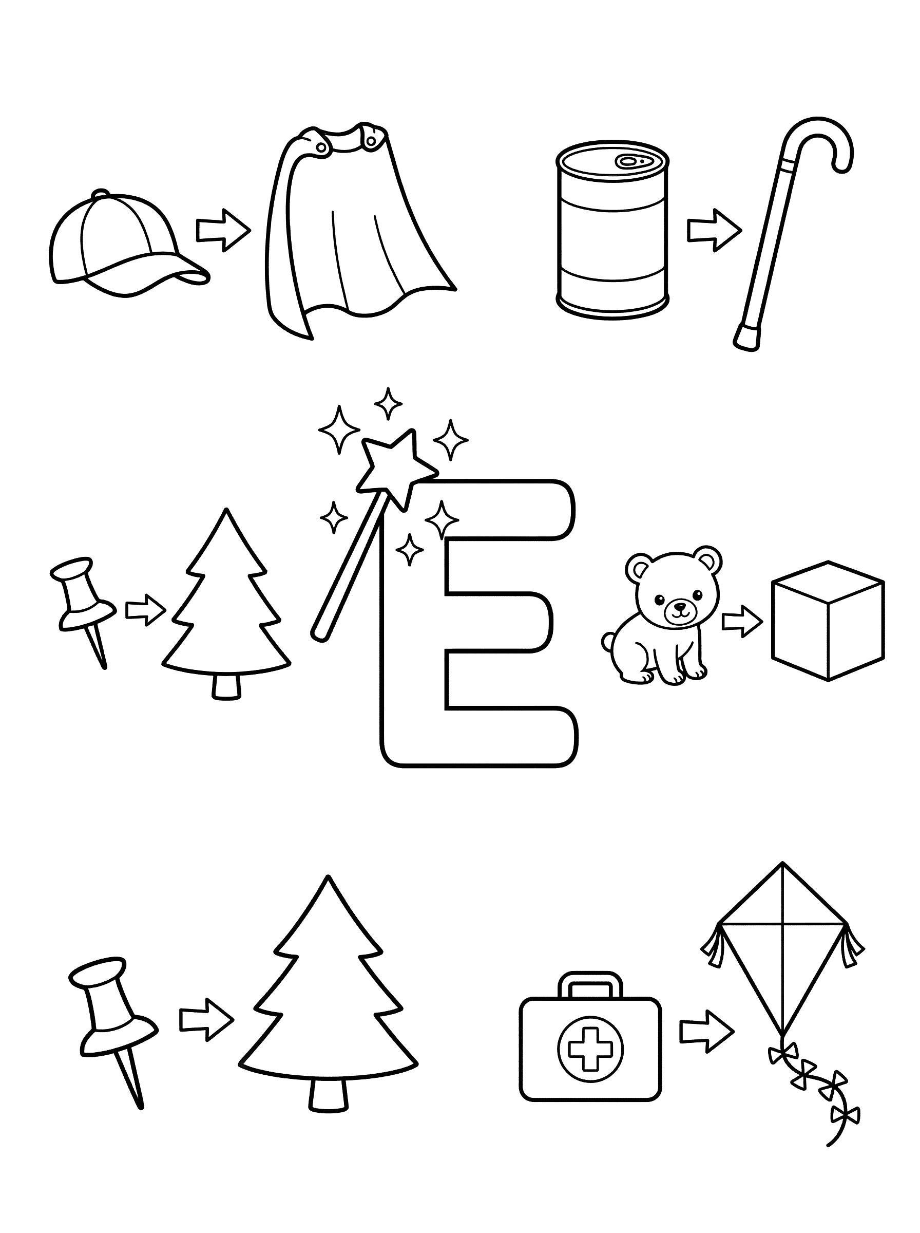 Silent E Letter Magic Educational Coloring Page