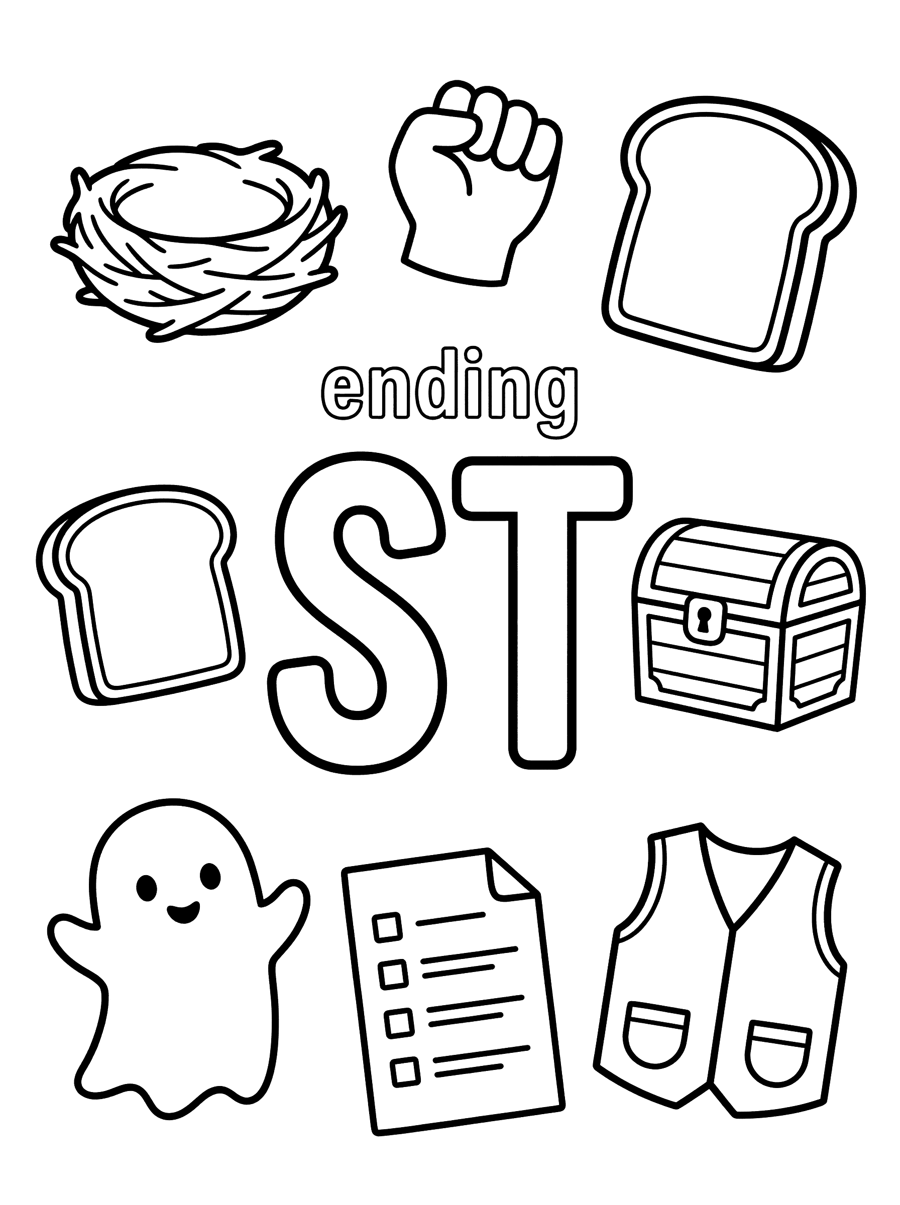ST Word Ending Phonics Learning Coloring Page
