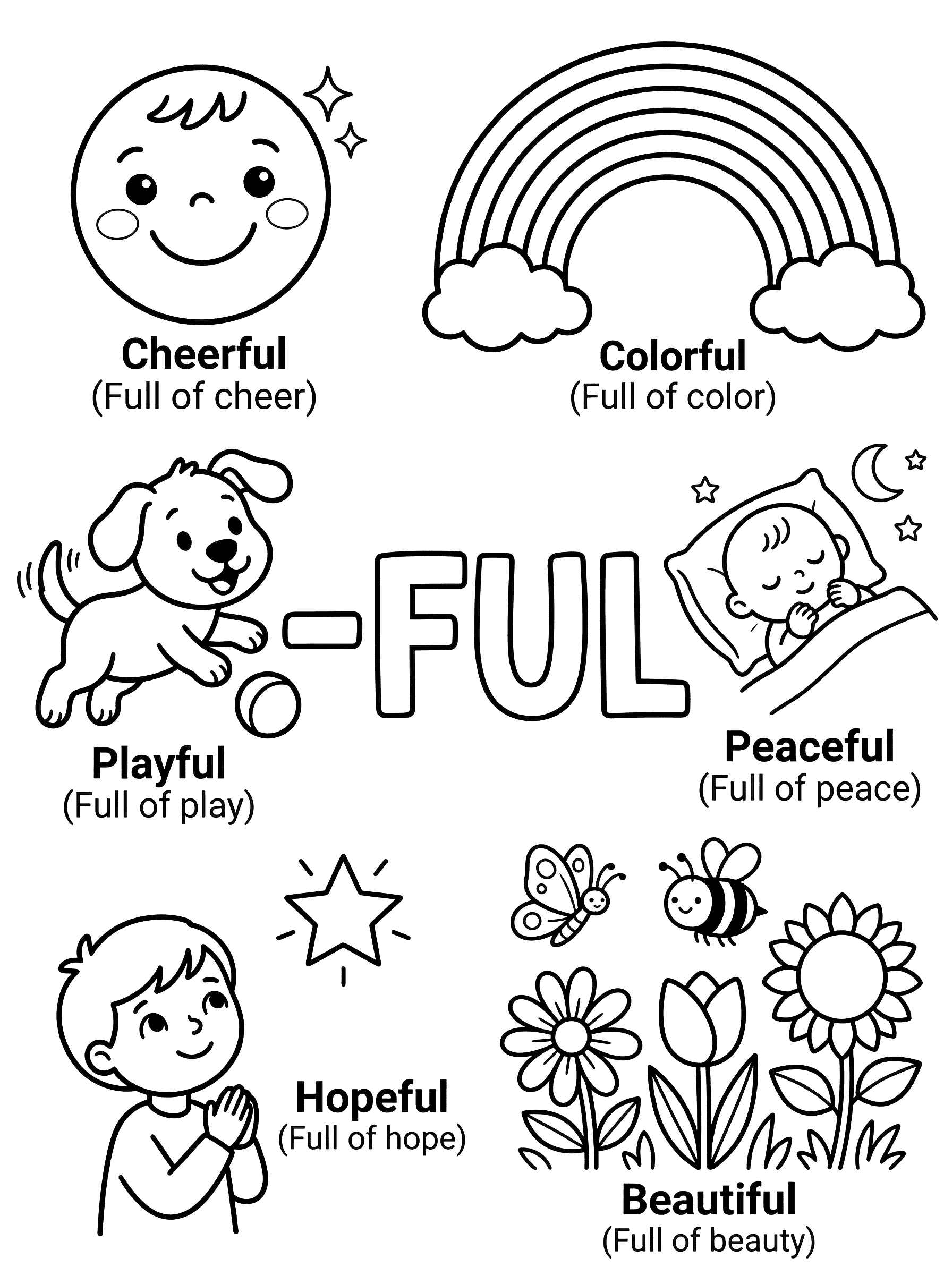 Suffix -FUL Word Learning Educational Coloring Page
