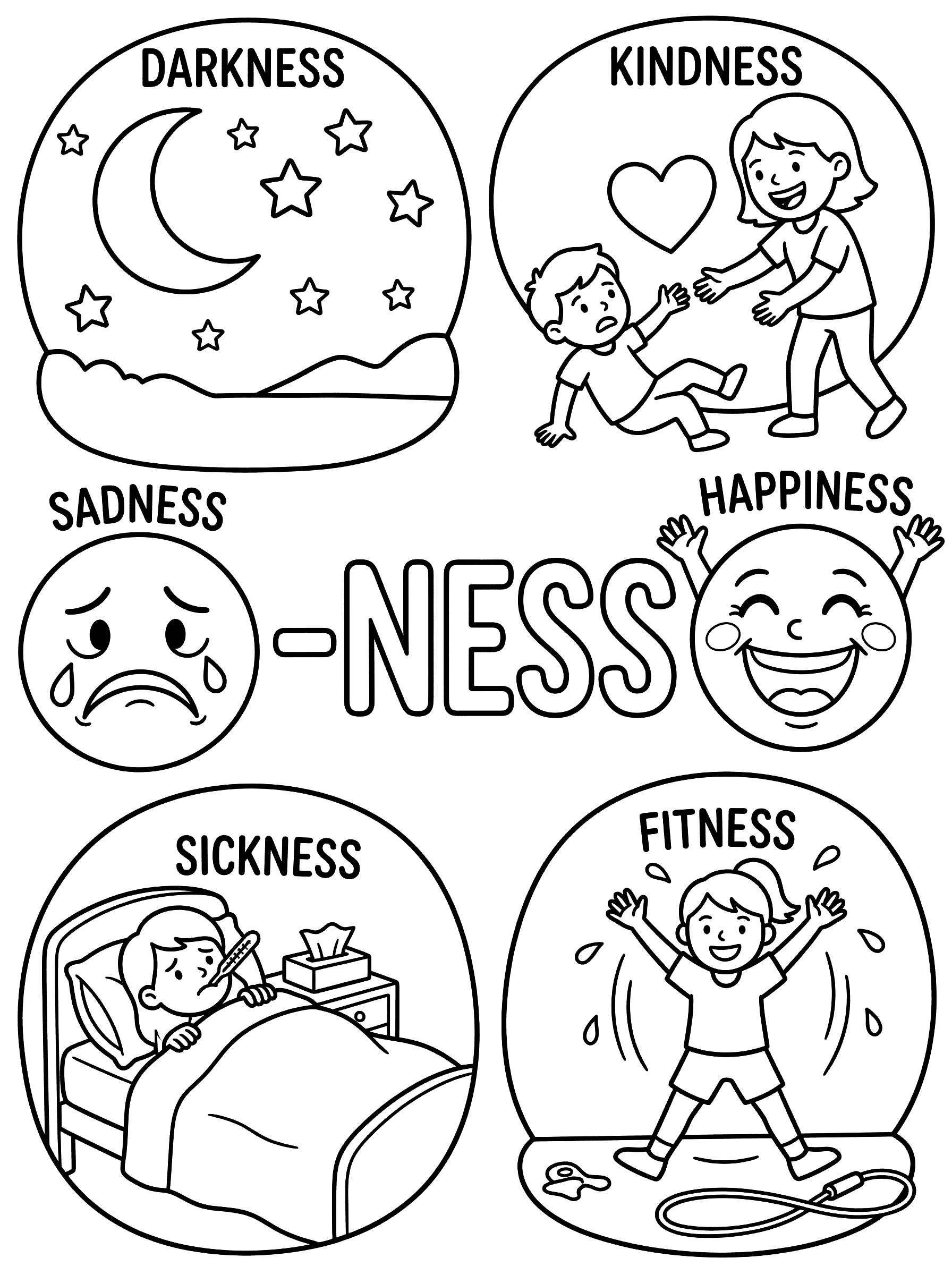 Suffix -NESS Word Learning Coloring Page